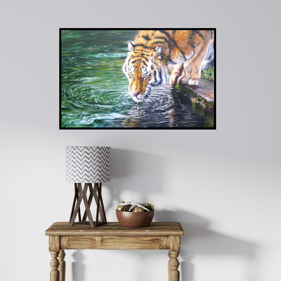 In-situ view of Nihar Debnath's 'Thirsty (Thirsty Tiger)' painting in a room