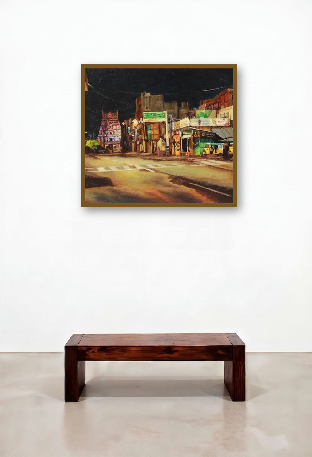 Thirukudanthai (Urban Nightscape) by artist Sriram Chinnadurai displayed in a Transitional Reception Area