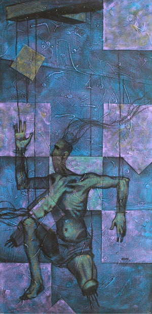 This Is Life (Marionette) by Akashay Avsare, Original Acrylic Figurative Painting on Canvas, Large Vertical Wall Art