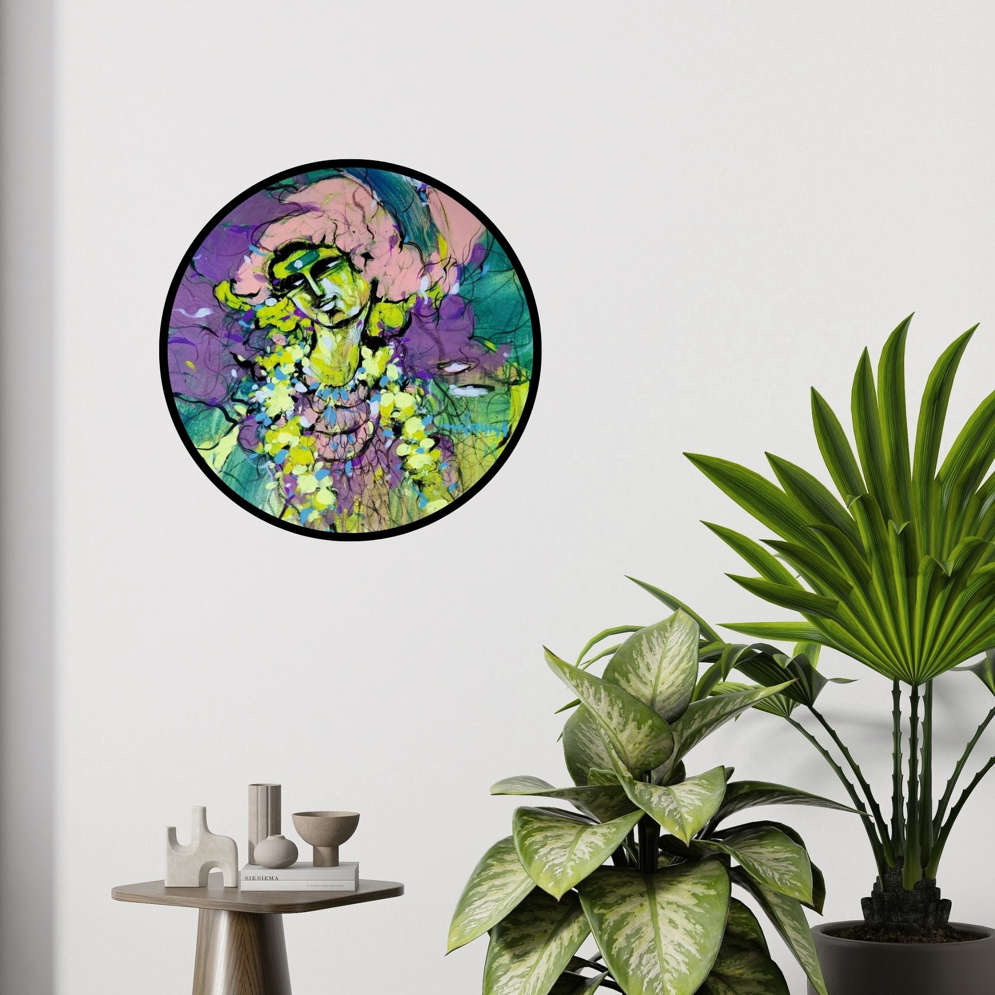 In-situ view of Dheeraj Yadav's 'Thoughts' painting in a room