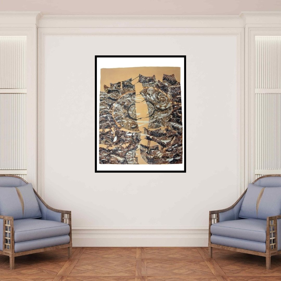 In-situ view of Kusum Lata Sharma's 'Threads Of Life (The Cosmic Dance)' painting in a room