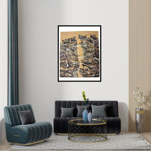 Preview of 'Threads Of Life (The Cosmic Dance)' Painting by Kusum Lata Sharma shown on a wall in a furnished room.