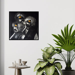 In-situ view of Raosaheb Gurav's 'Three Shepherd (Guardians of Tradition)' painting in a room