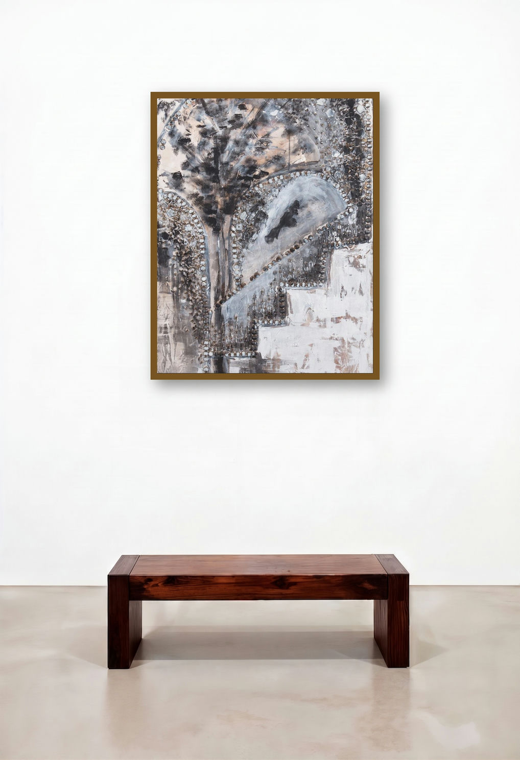 Through Arches by artist Veena Advani displayed in a Mid-Century Modern Family Room