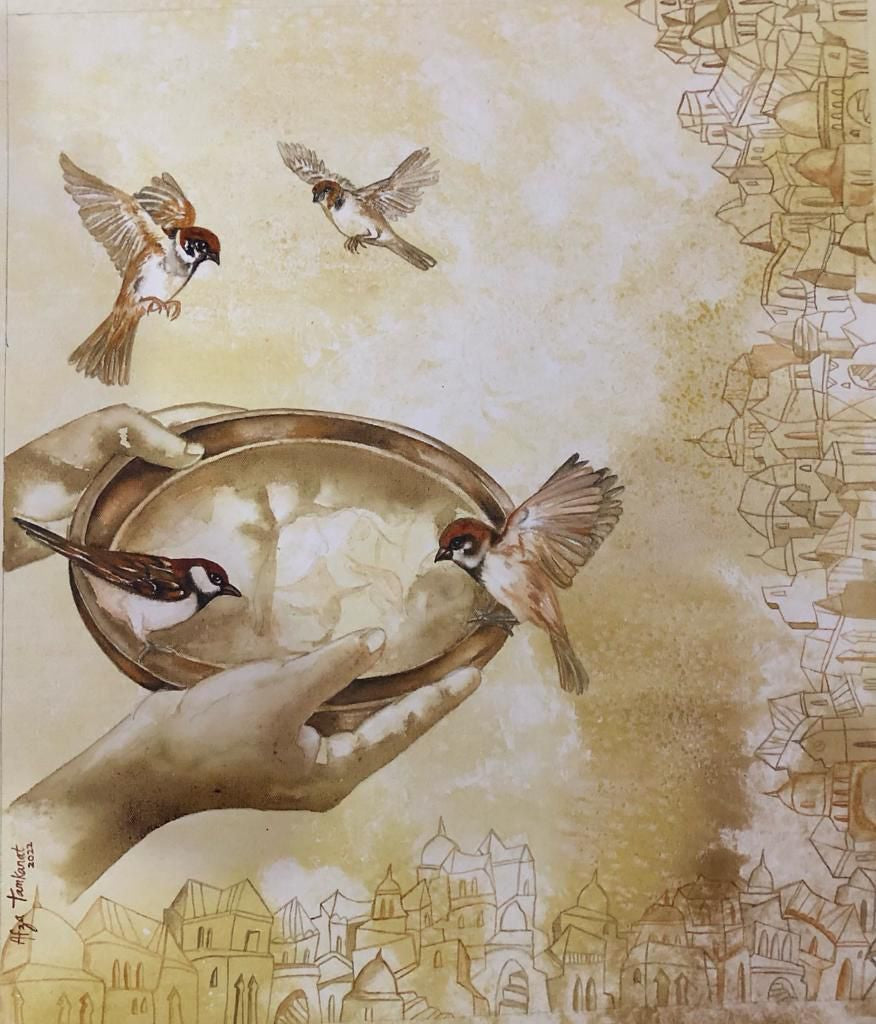 'Thrust' contemporary acrylic painting by artist Afza Tamkanat, 24x20 inch, on canvas