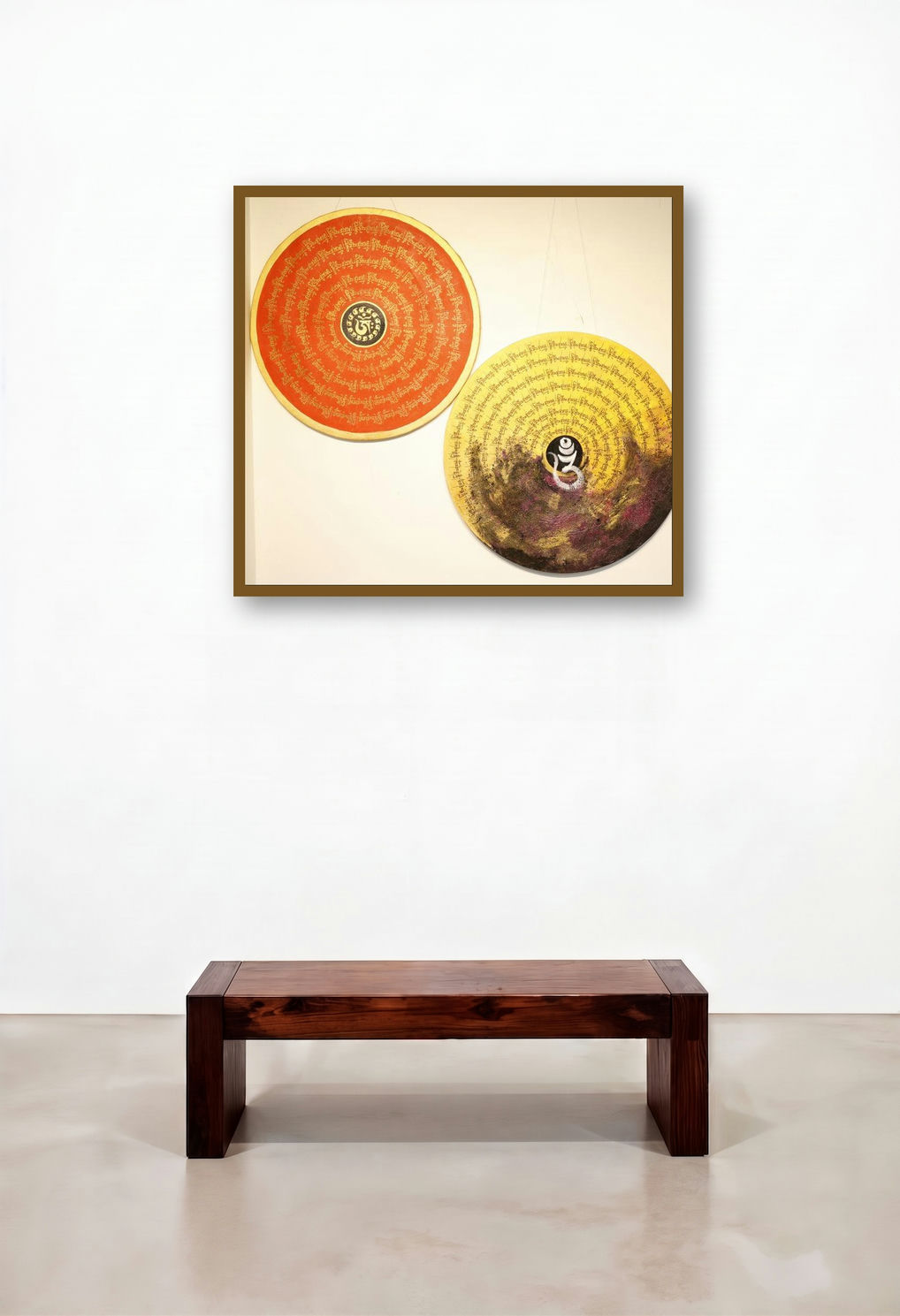 Tibetan Mandala (Cosmic Balance) by artist Shubhangi Gade displayed in a Boutique Hotel Style Study
