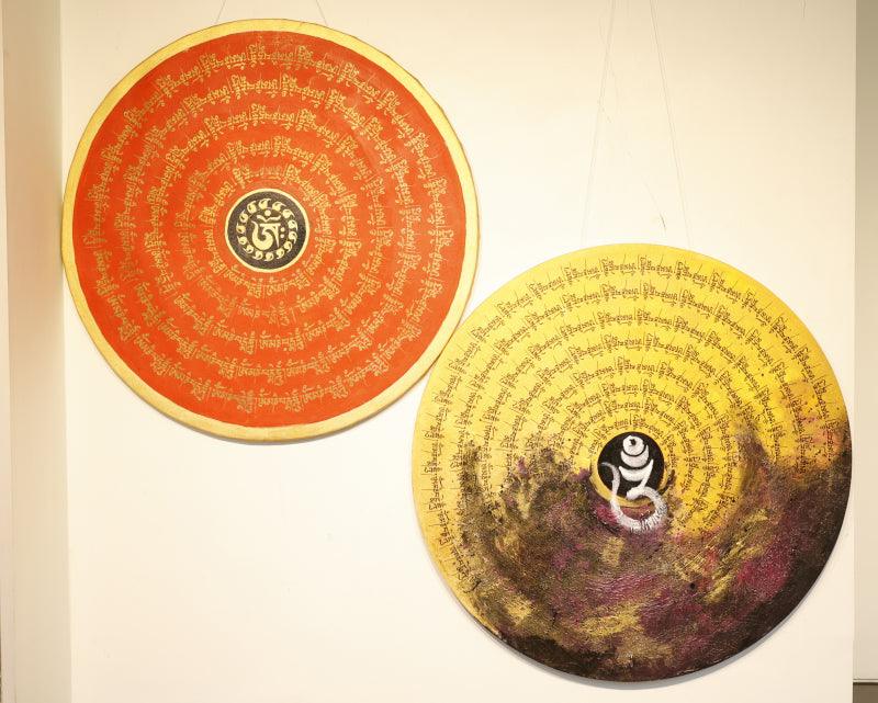 Calligraphy acrylic painting titled 'Tibetan Mandala', 36x36 inches, by artist Shubhangi Gade on Canvas