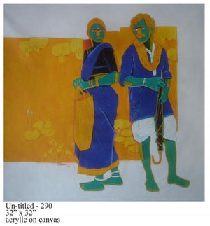 Tiff Between Couple by Tailor Srinivas, Original Acrylic Figurative Painting on Canvas, Medium Square Wall Art