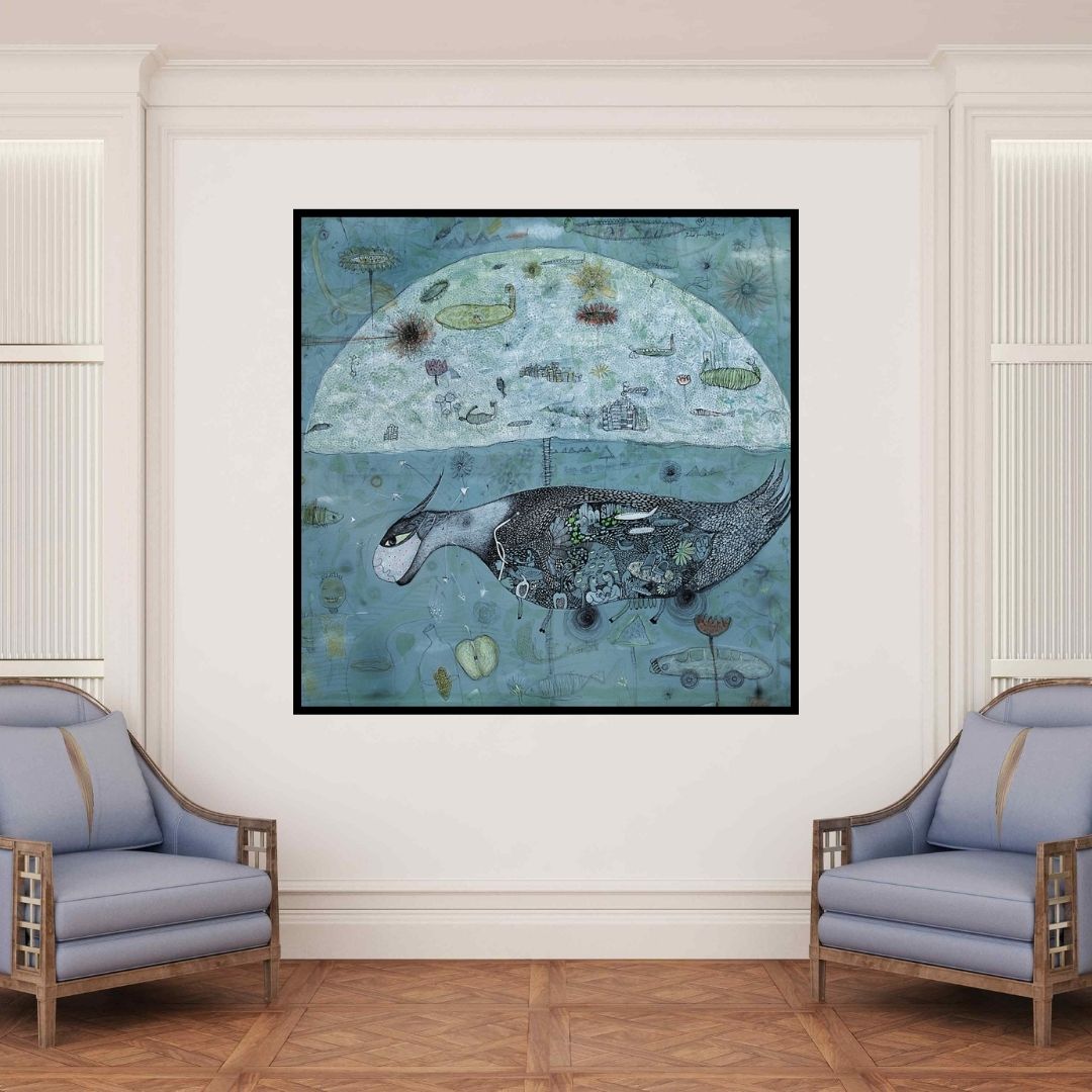 In-situ view of Poonam Kishor's 'Time Of Corona (The Voyage Within)' painting in a room