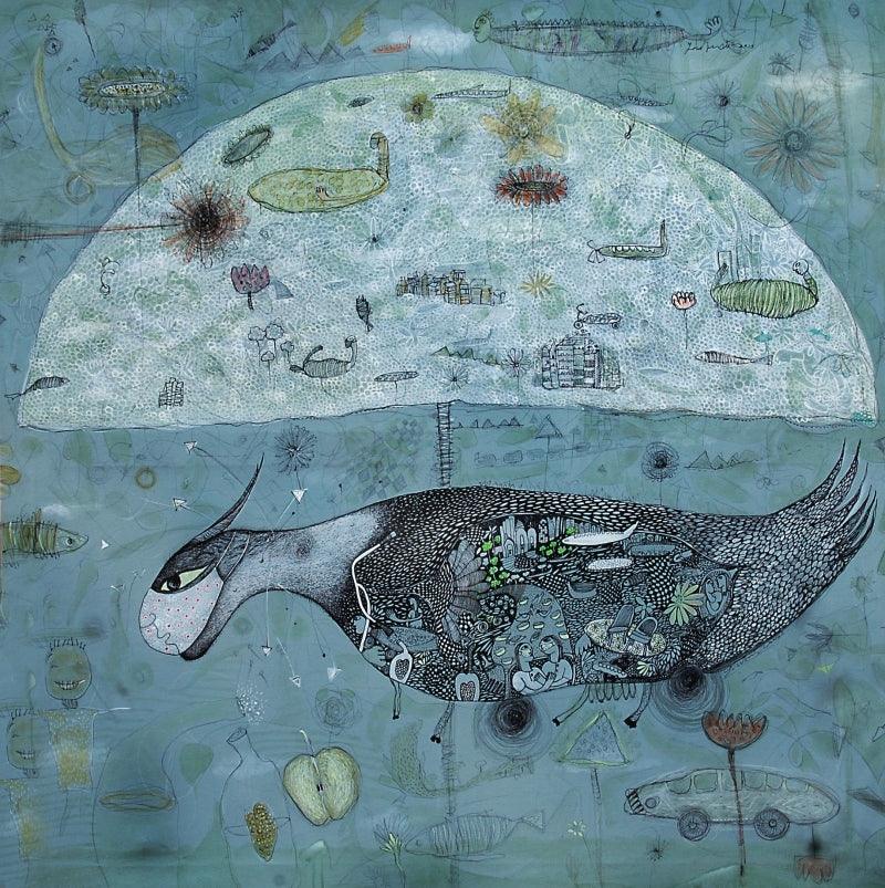 contemporary acrylic ink painting titled 'Time Of Corona', 48x48 inches, by artist Poonam Kishor on Canvas