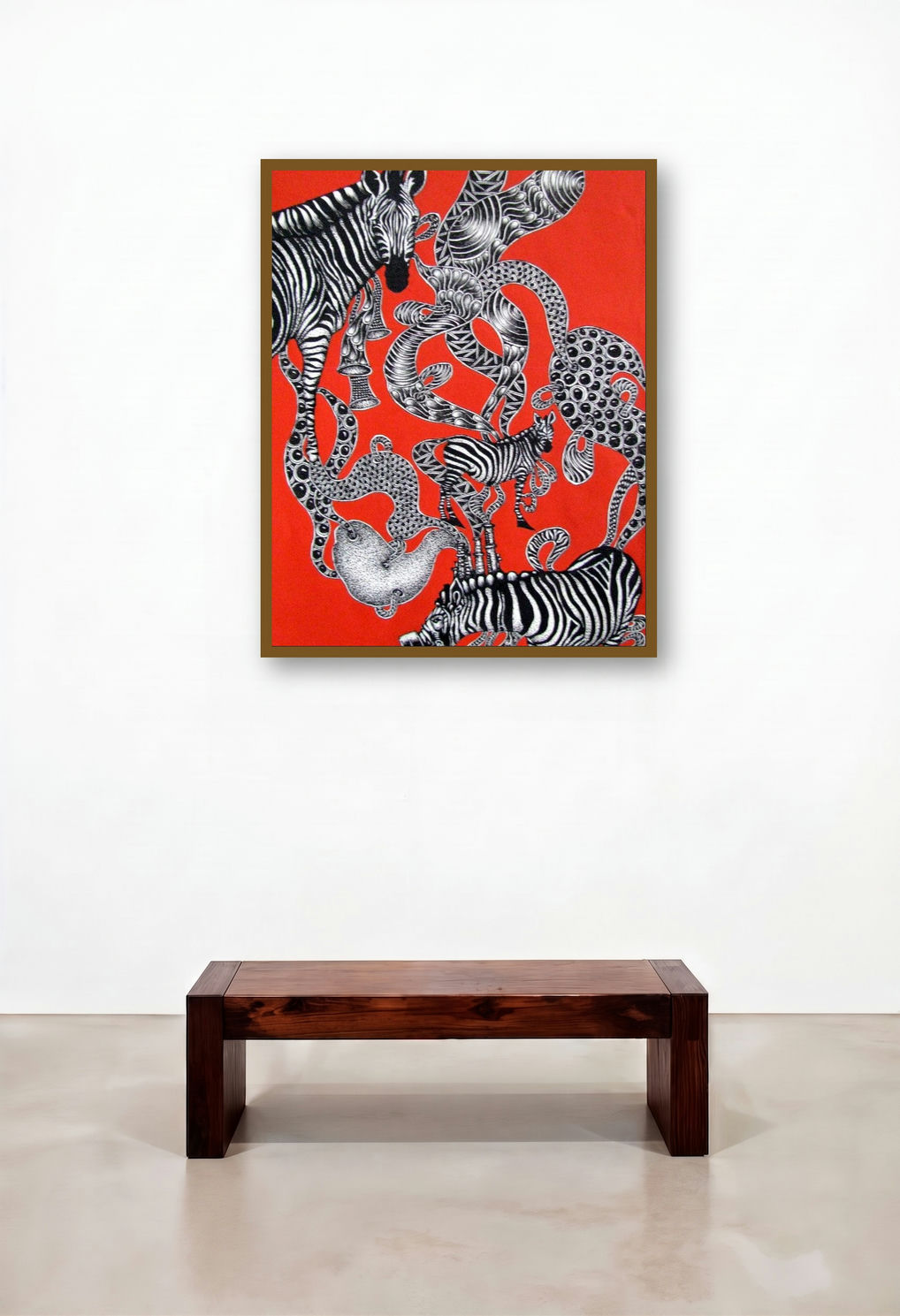 Time Travel 2 (Zebras and Patterns) by artist Umed Rawat displayed in a Art Deco Hotel Suite