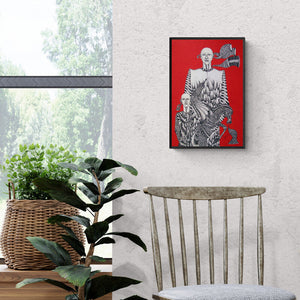 In-situ view of Umed Rawat's 'Time Travel' painting in a room