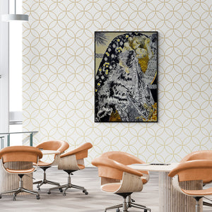 In-situ view of Parvathi Nayar's 'Time Traveller (Enveloped Enigma)' painting in a room