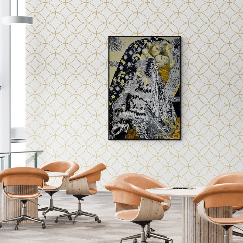 In-situ view of Parvathi Nayar's 'Time Traveller (Enveloped Enigma)' painting in a room