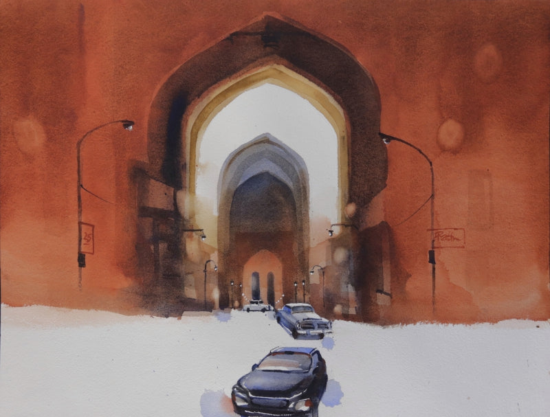 'Time Travels Delhi Carrieson 3' cityscape watercolor painting by artist Prashant Prabhu, 18x24 inch, on archival paper