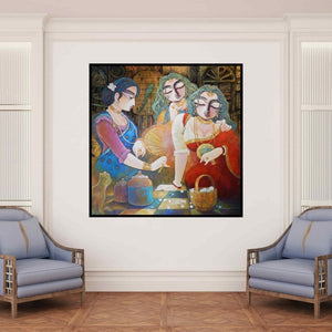 In-situ view of Subrata Ghosh's 'Tin Kanya' painting in a room