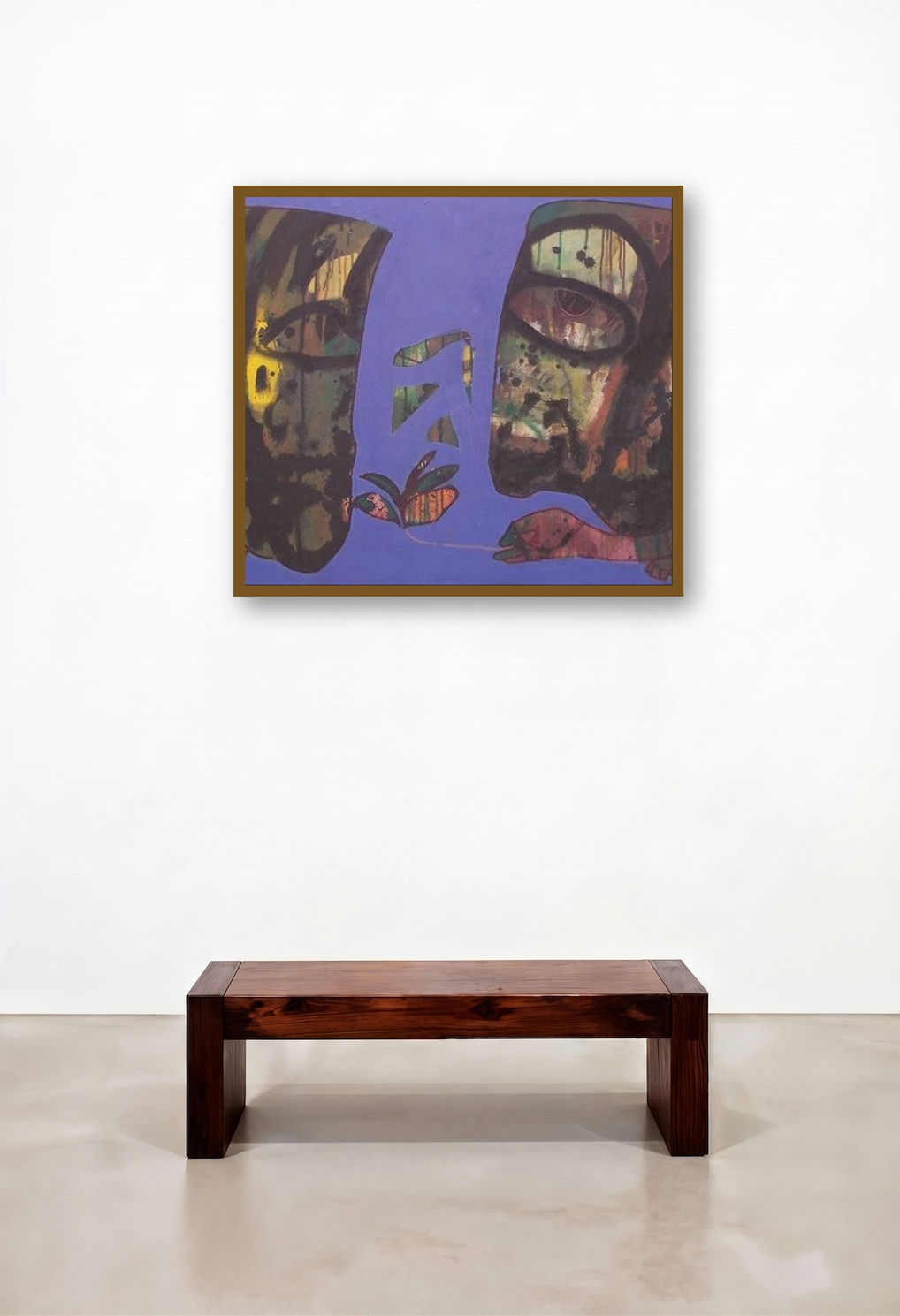 Titled (The Meeting) by artist Shambhu Prasad Reddy Kolli displayed in a Traditional Bedroom