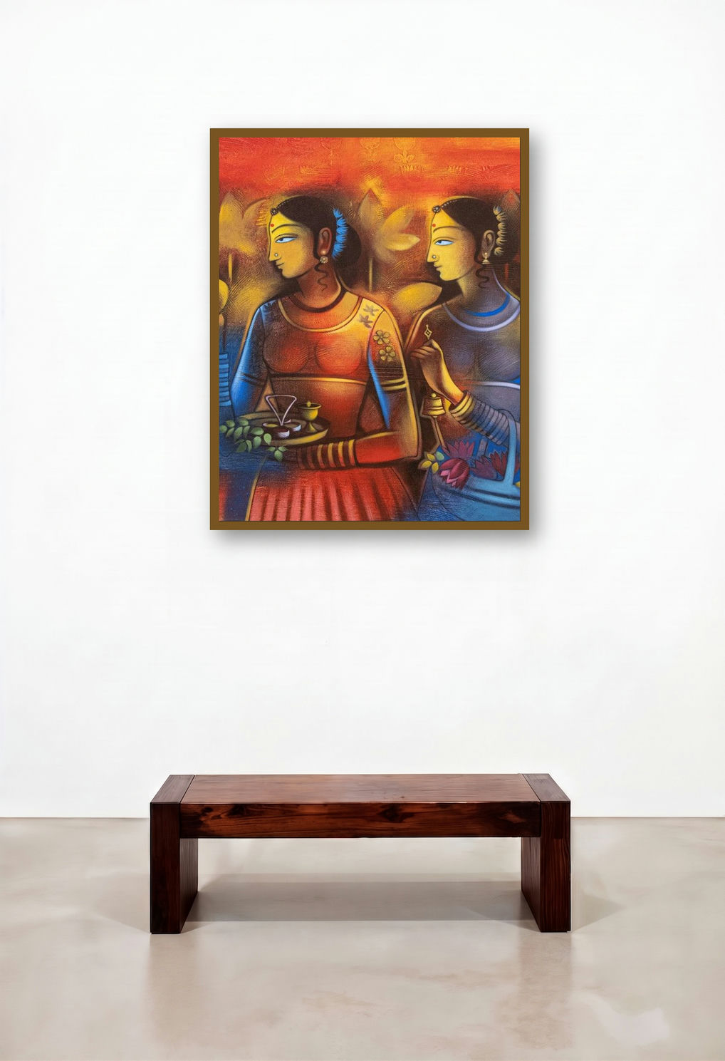 To The Temple (Sacred Devotion) by artist Balaji Ubale displayed in a Japandi Reception Area