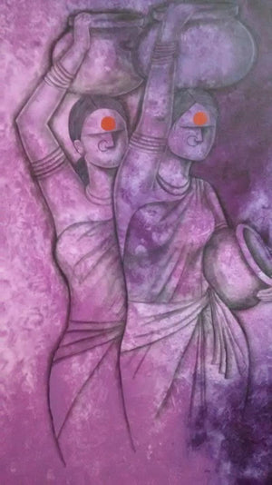 Figurative acrylic painting titled 'To work', 24x36 inches, by artist Janaki Injety on Canvas