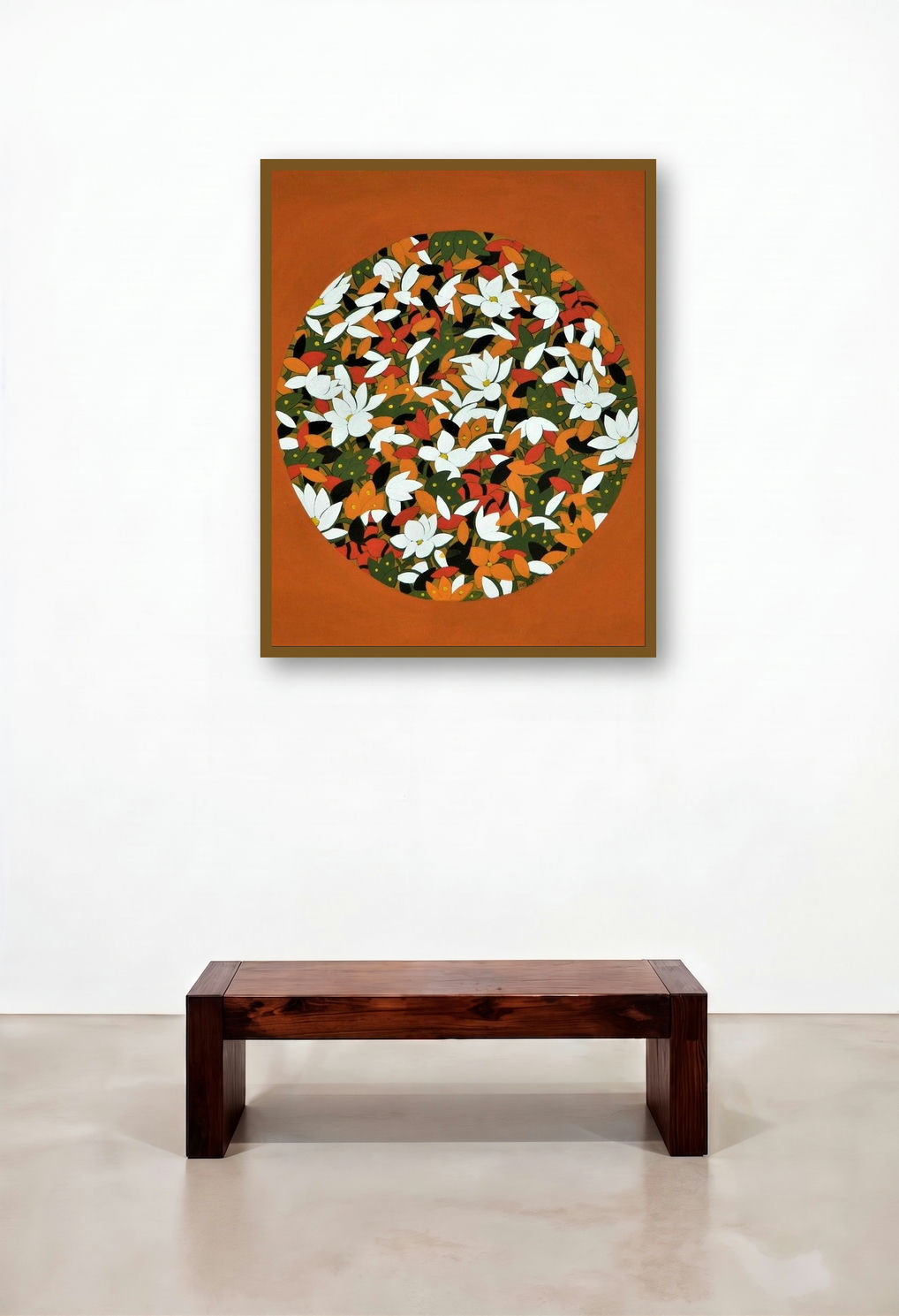 Together 13 (Blooming Circle) by artist Rajeev Sarkar displayed in a Luxury Bedroom