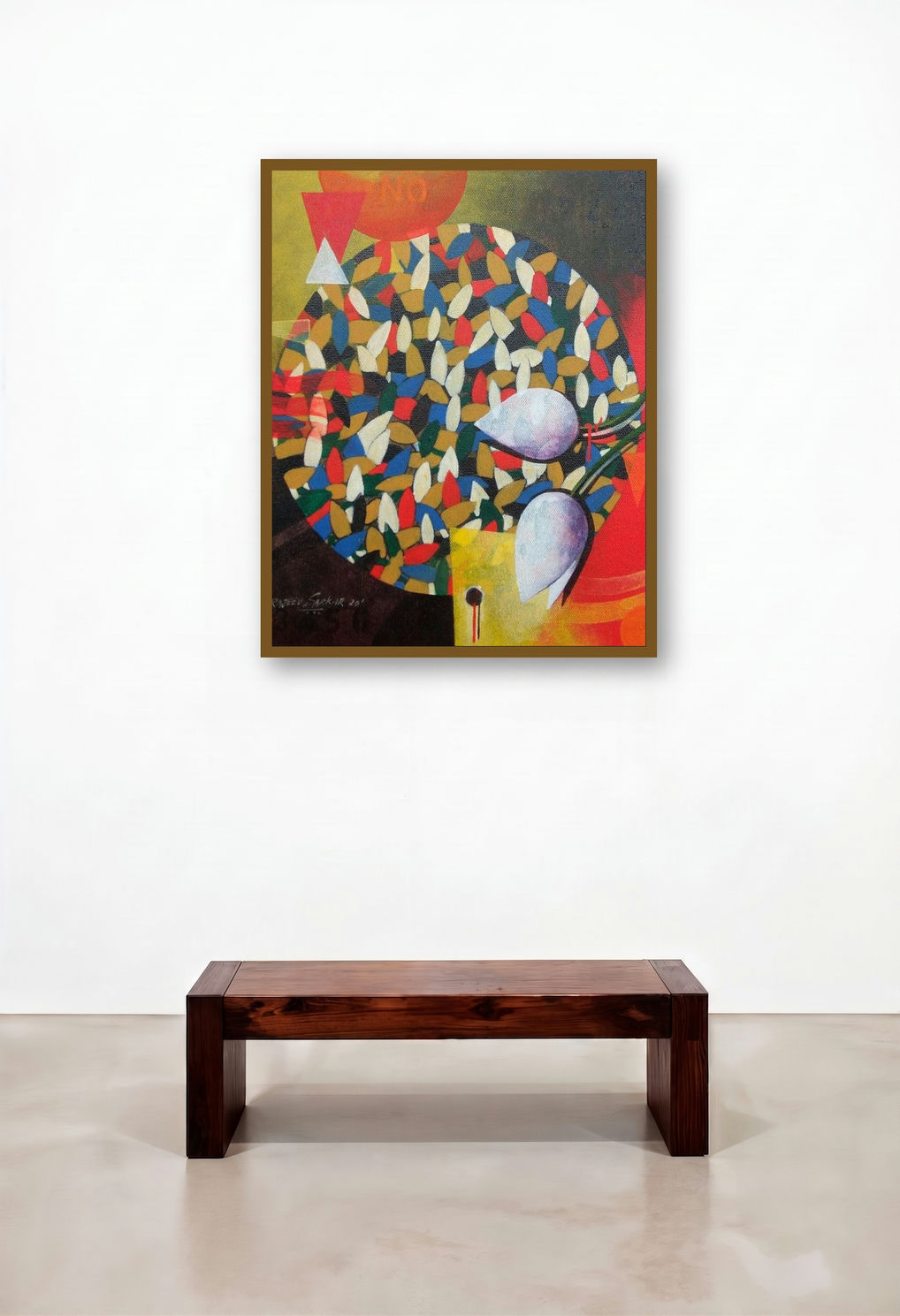 Together 21 (The Cosmic Bloom) by artist Rajeev Sarkar displayed in a Scandinavian Bedroom
