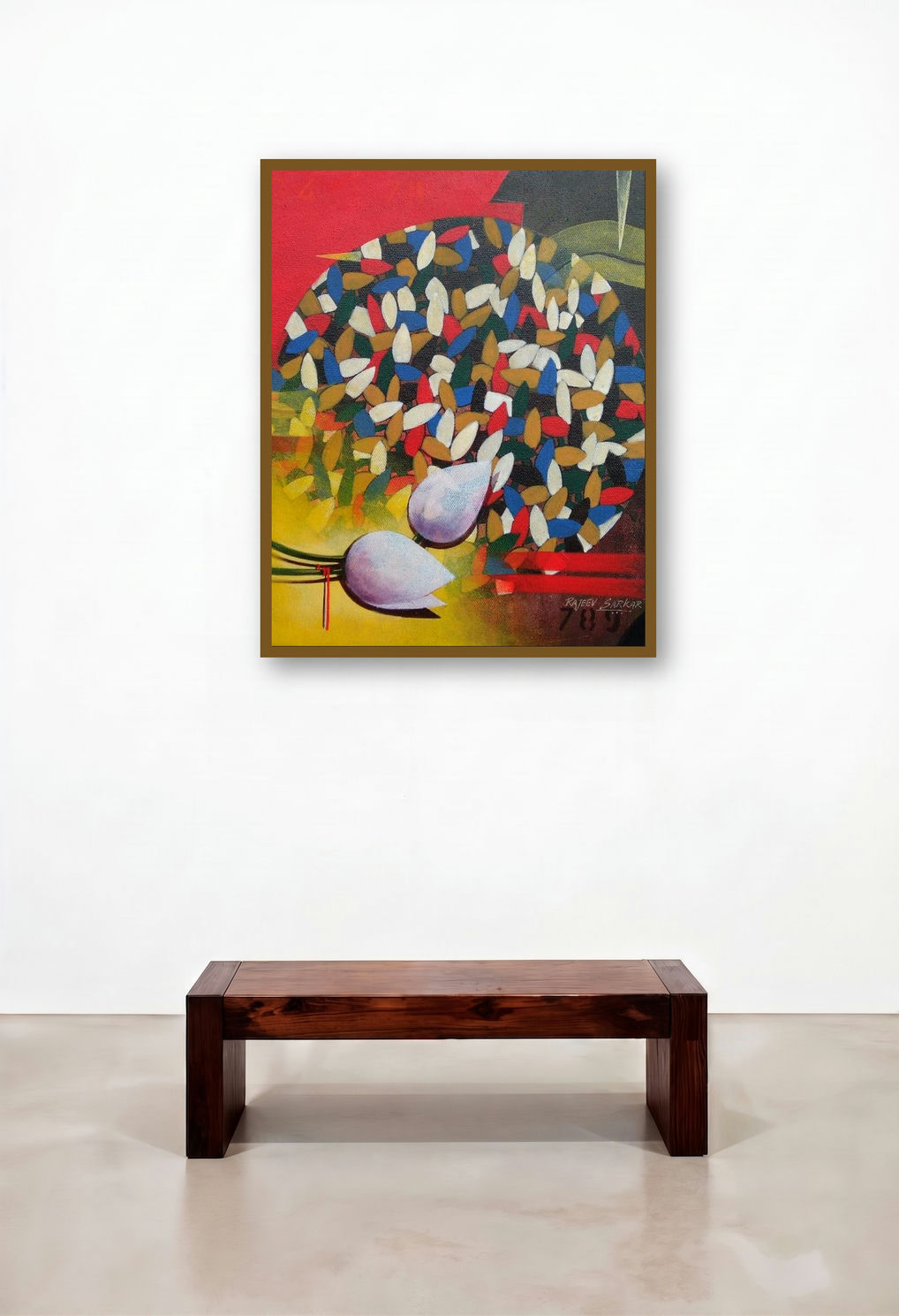 Together 22 (The Cosmic Bloom) by artist Rajeev Sarkar displayed in a Japandi Lounge