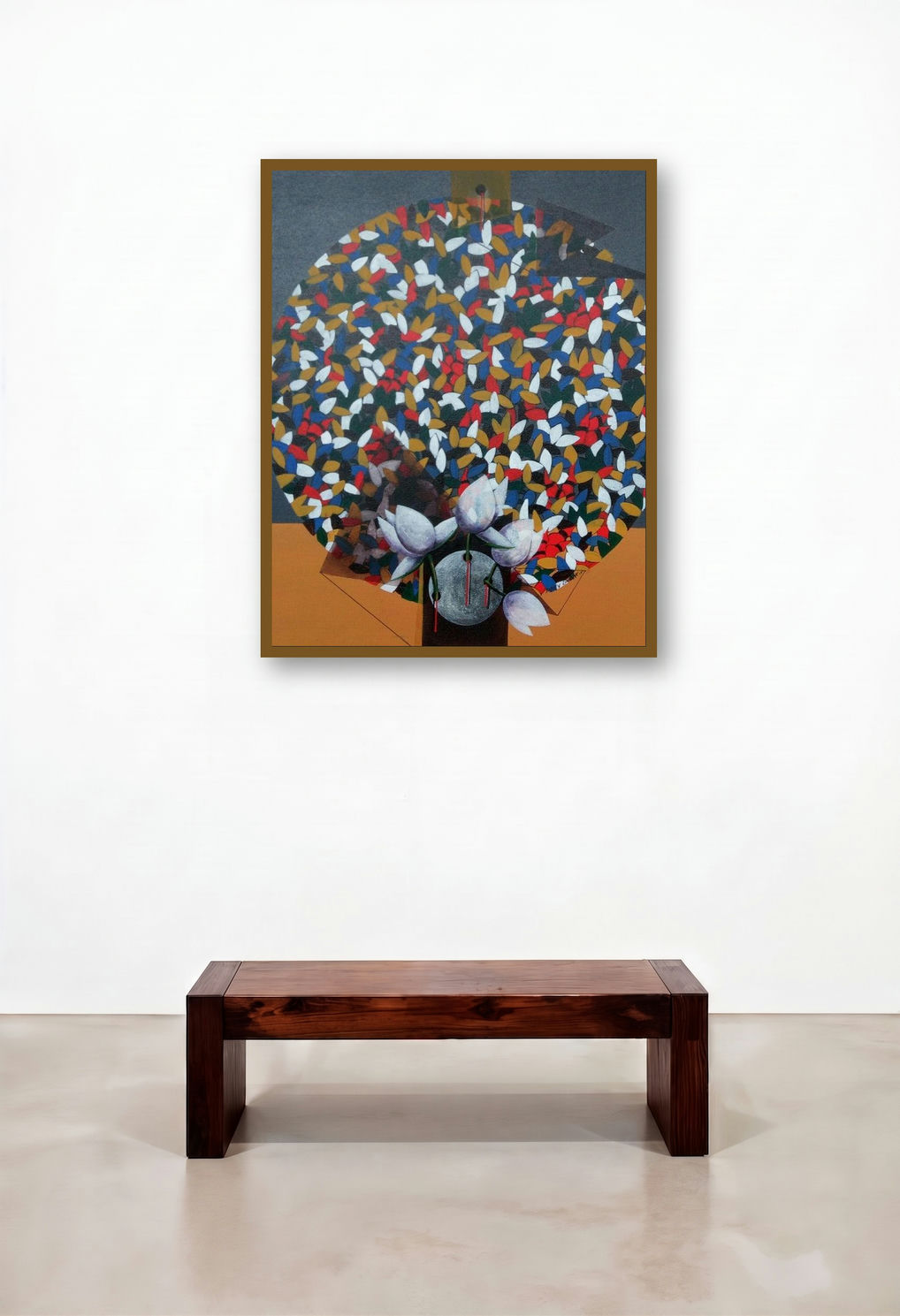 Together 6 (The Lotus Bloom) by artist Rajeev Sarkar displayed in a Rustic Study