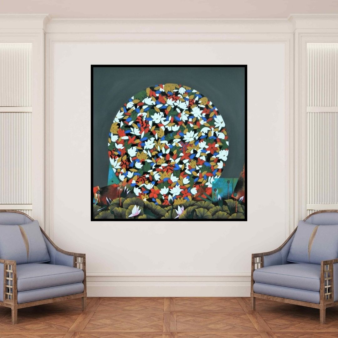 In-situ view of Rajeev Sarkar's 'Together16 (Bloom Within)' painting in a room