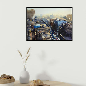 In-situ view of Sankar Das's 'Top View Of Kolkata' painting in a room