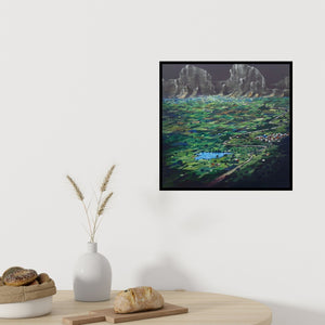 Preview of 'Top View Of My Village (My Village from Above)' Painting by Yogesh Lahane shown on a wall in a furnished room.