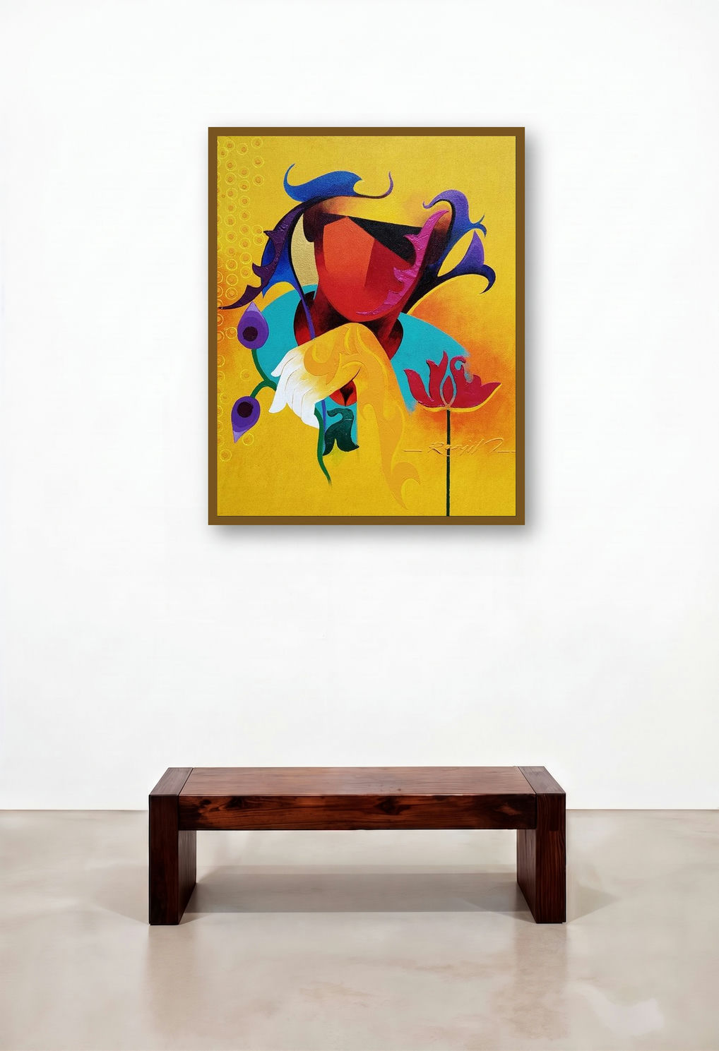 Towards Happiness 1 (Lotus Dream) by artist Ranjit Singh Kurmi displayed in a Elegant Reception Area