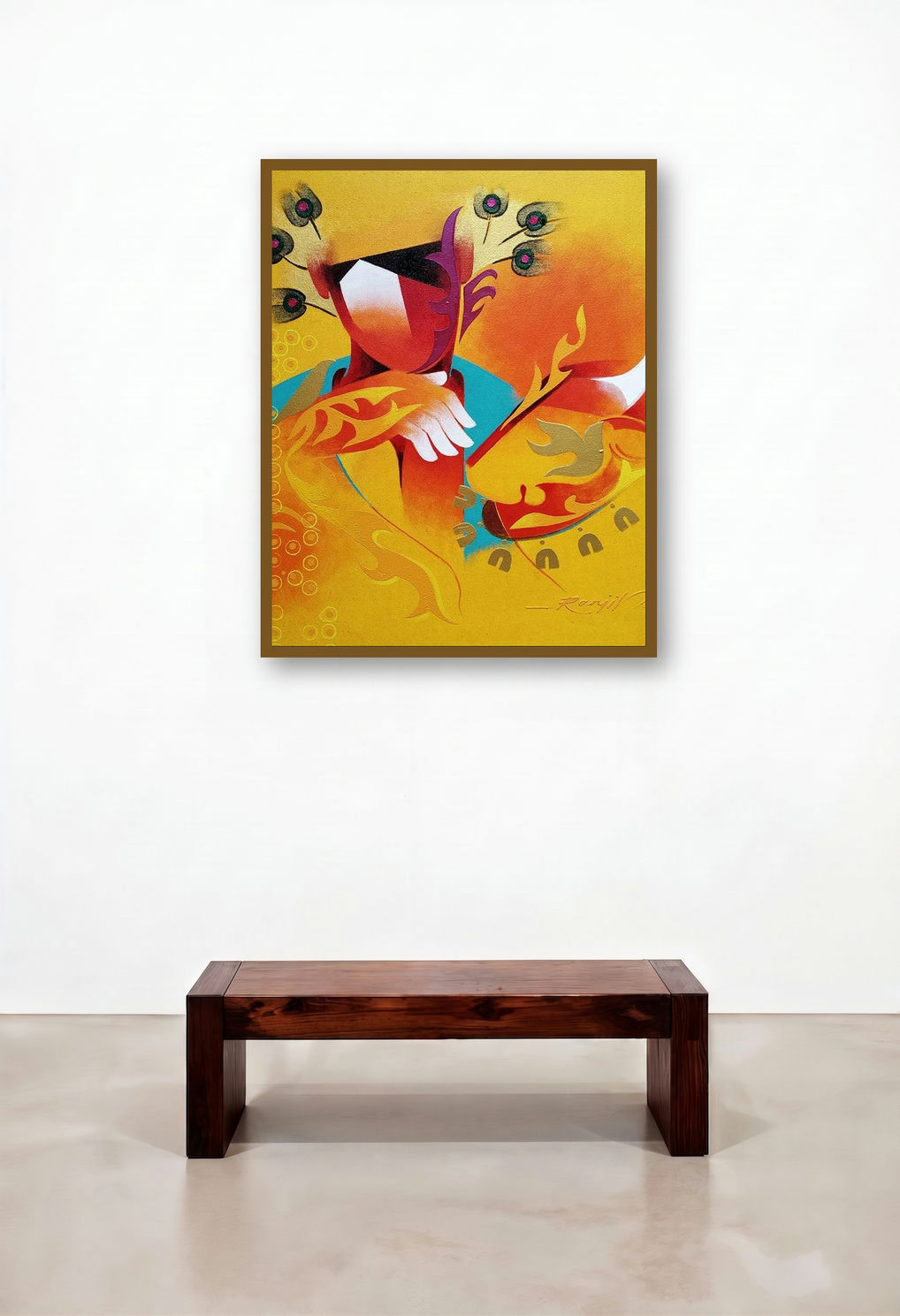 Towards Happiness 3 (Golden Protector) by artist Ranjit Singh Kurmi displayed in a Elegant Library