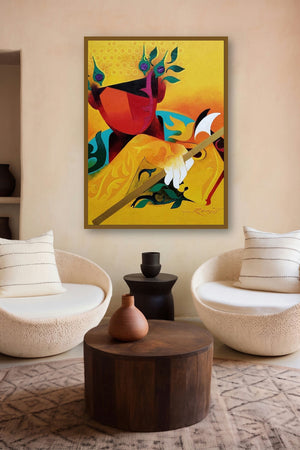 Towards Happiness 4 (Golden Musician) by artist Ranjit Singh Kurmi displayed in a Modern gallery