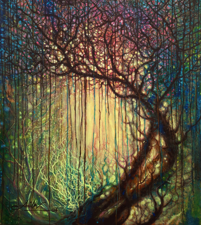 Towards The Light' nature mixed-media painting by artist Anil Kumar Vishwakarma, 54x48 inch, on canvas