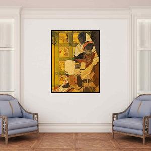 In-situ view of Siddharth Shingade's 'Toy Seller' painting in a room