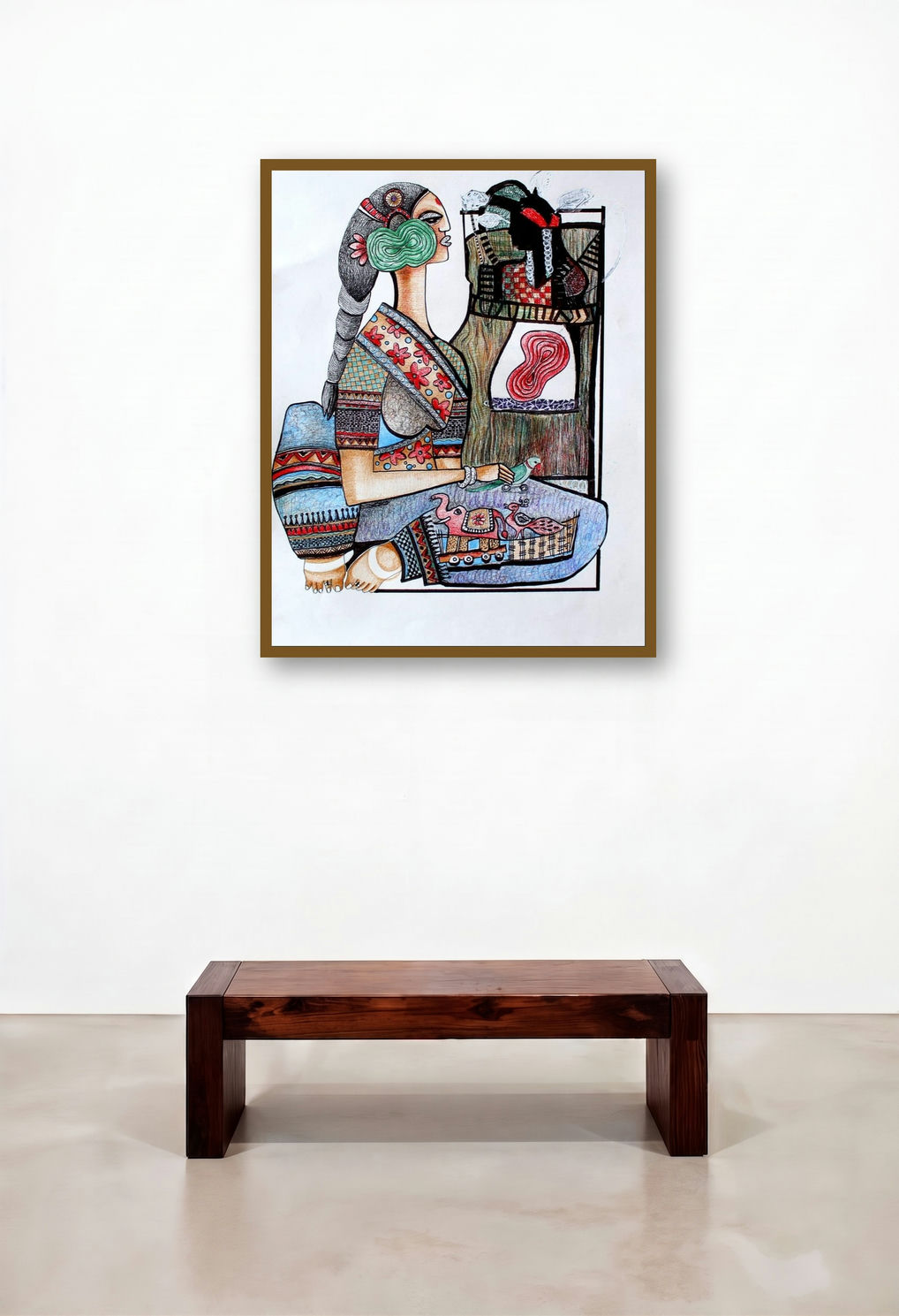 Toy Sellers (A Moment of Serenity) by artist Shilpa Bansod displayed in a Minimalist Reception Area