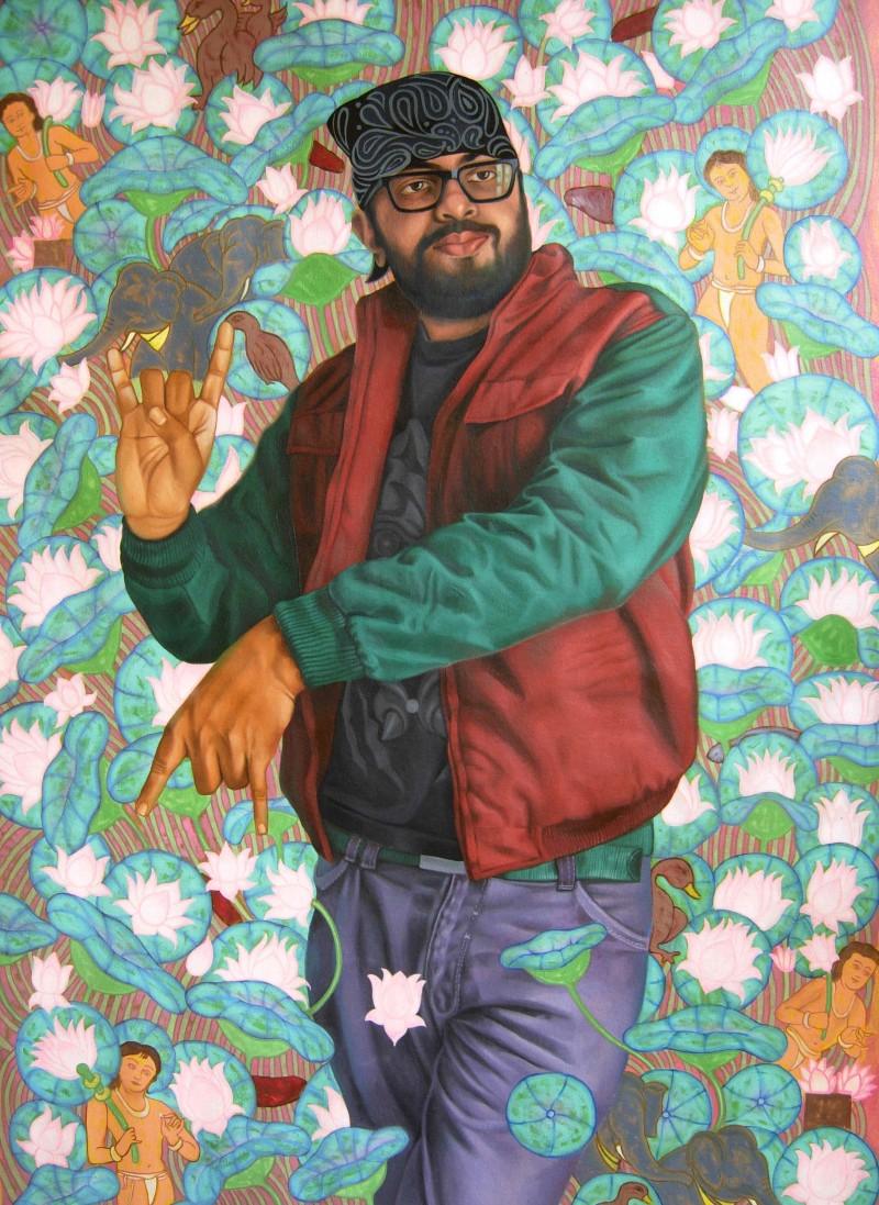 contemporary oil painting titled 'Traditional Become Fashion', 36x30 inches, by artist Kushal Kumar on Canvas