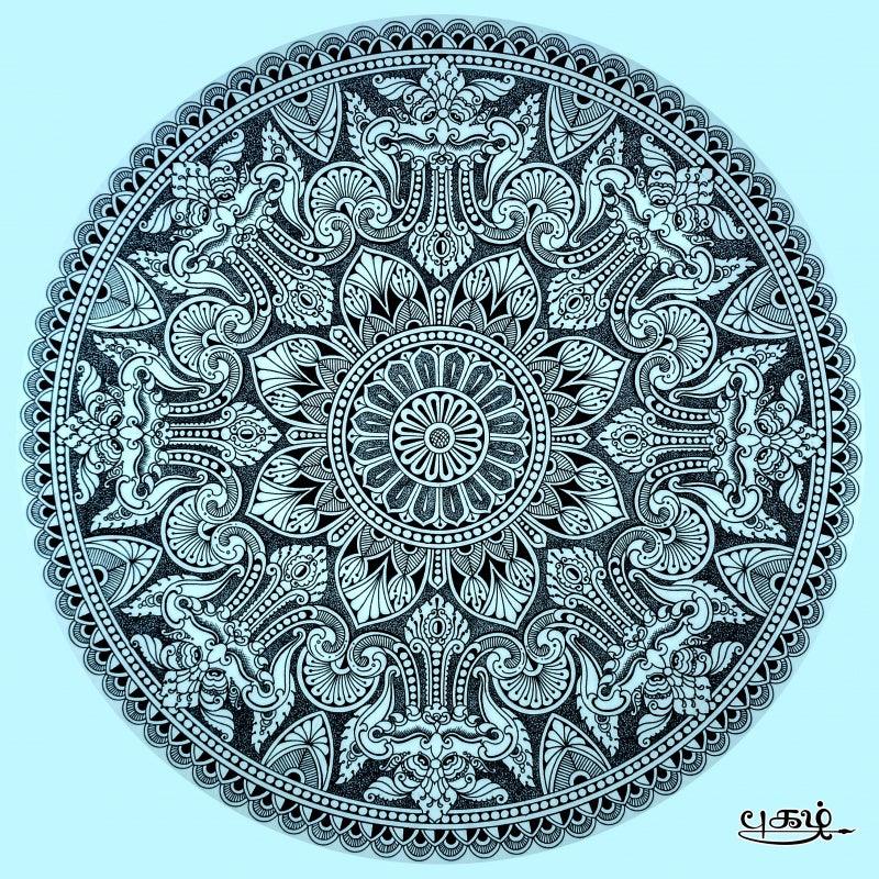 pattern pen ink drawing titled 'Traditional Naasi Mandala', 11x16 inches, by artist V Pugalenthi on Paper