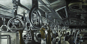 Train Camp2 (Train Camp 2) by Ajit Deswandikar, Original Oil Figurative Painting on Canvas, Medium Horizontal Wall Art