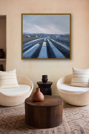 Train Trail (Train Tracks) by artist Bijay Biswaal displayed in a Luxury gallery