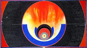 Transcendental Perceptions 2 (Fiery Orb in Geometric Frame) by Bhiva Punekar, Original Mixed Media Pattern Painting on Paper, Medium Horizontal Wall Art