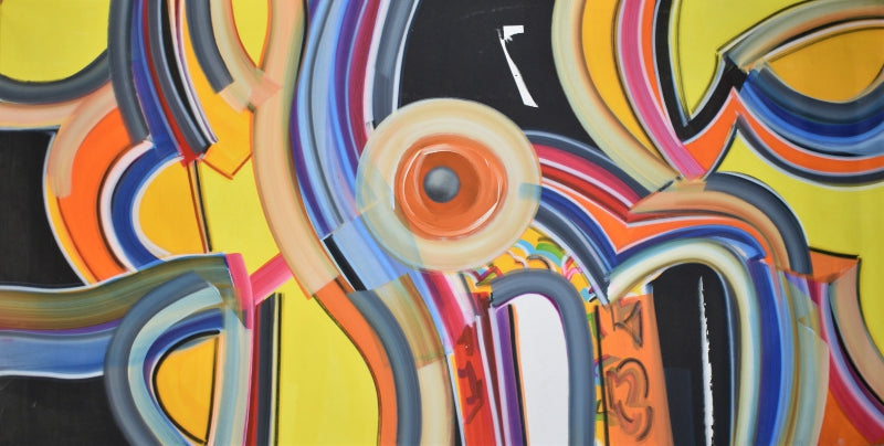 'Transending Forms 2' abstract acrylic painting by artist Amit Kalla, 36x72 inch, on canvas