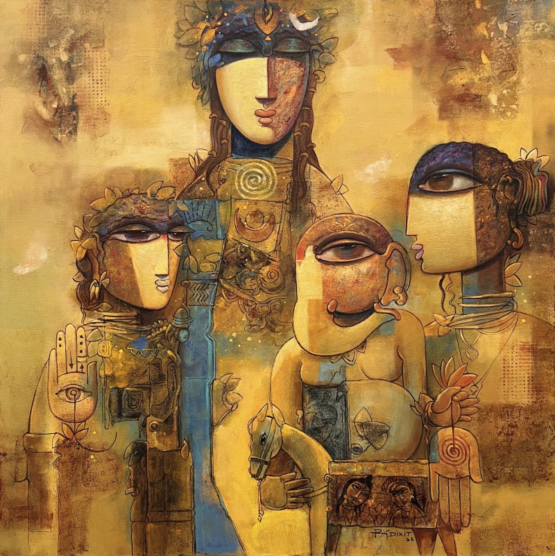 'Transform' religious acrylic painting by artist Rajendra Dixit, 32x32 inch, on canvas