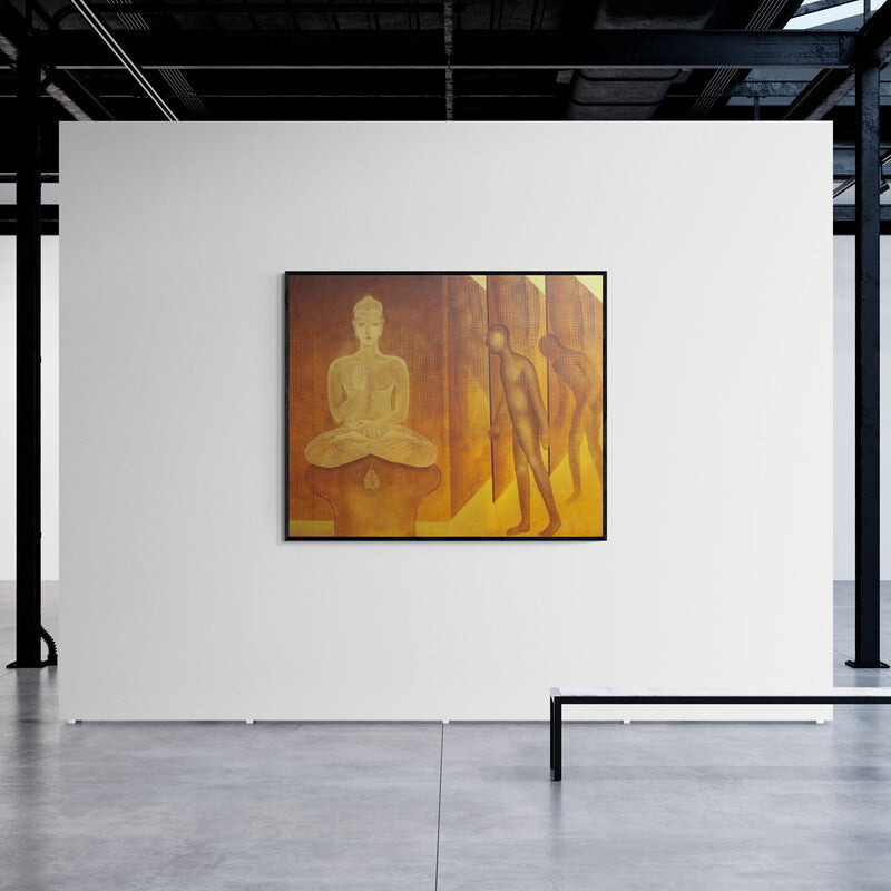 In-situ view of Satish Kale's 'Transformation' painting in a room