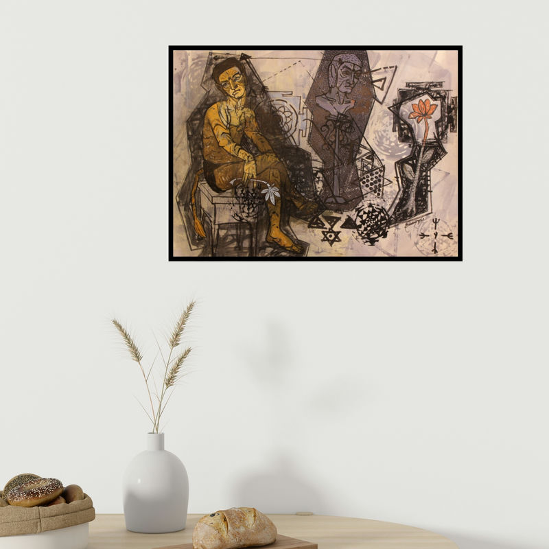 In-situ view of Abhishek Chourasia's 'Transformation Into Self 4 (Fractured Identity)' painting in a room