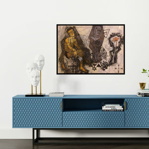 Preview of 'Transformation Into Self 4 (Fractured Identity)' Painting by Abhishek Chourasia shown on a wall in a furnished room.