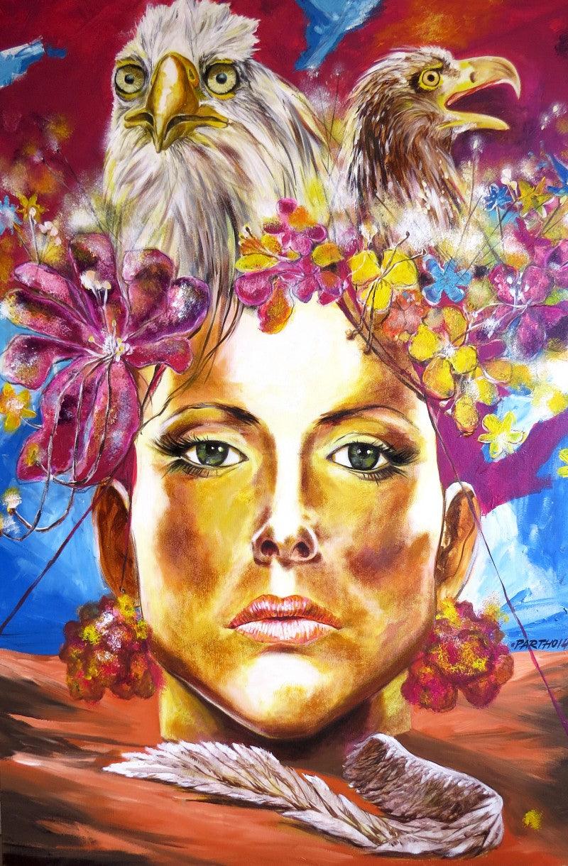 Expressionist mixed media titled 'Trapped', 72x48 inches, by artist Partho Sengupta on Canvas