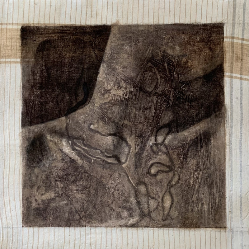 Traversing The Self 2' figurative mixed-media painting by artist Nilisha Phad, 16x16 inch, on cloth