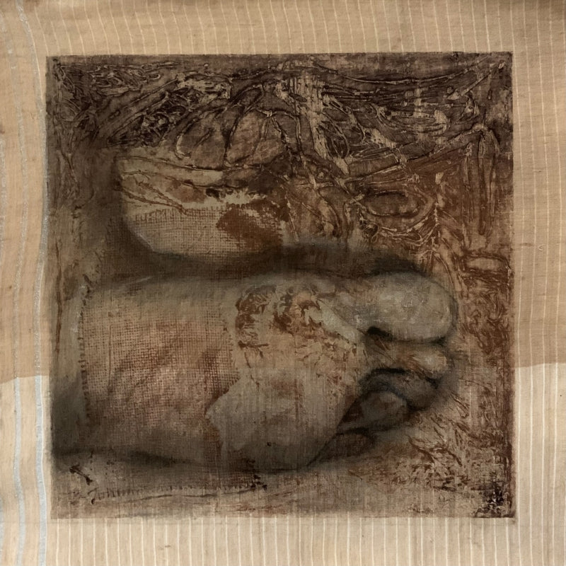 Traversing The Self 3' figurative mixed-media painting by artist Nilisha Phad, 16x16 inch, on cloth