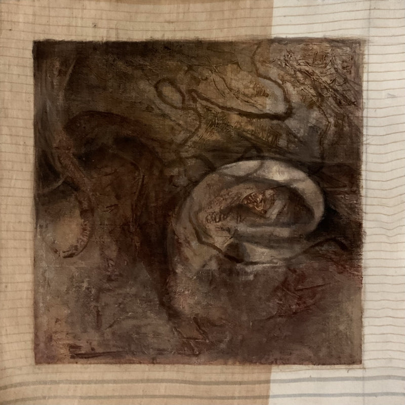 Traversing The Self' figurative mixed-media painting by artist Nilisha Phad, 16x16 inch, on cloth